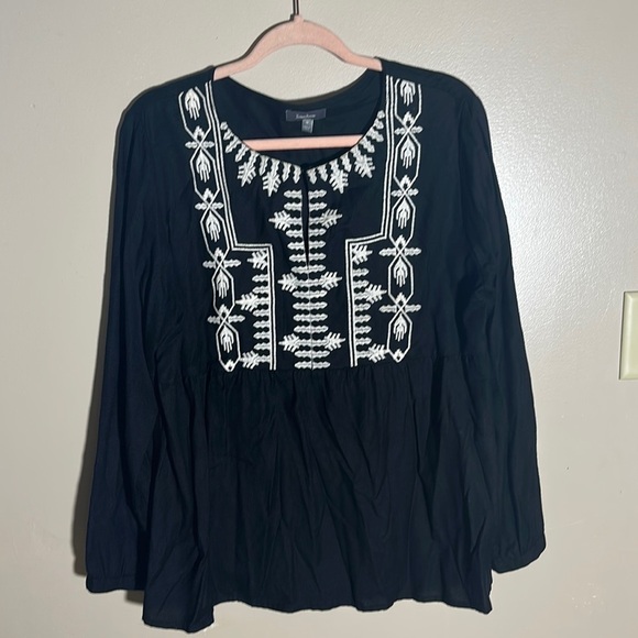 Neiman Marcus Tops - Neiman Marcus Black White Embroidered Boho Top | Medium